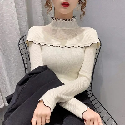 Uus Knitting Pullover kampsun pikkade varrukatega särk õhuke kilpkaelusega kampsunid sügistalvine pehme pluusiga džemprid naistele 2023