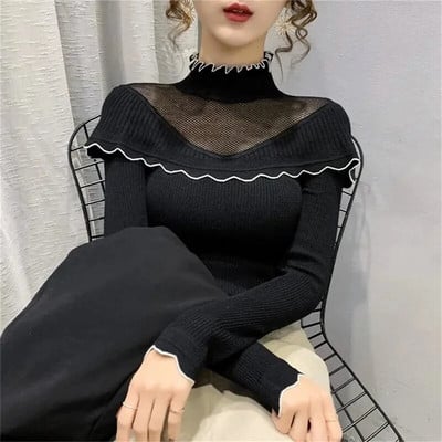 Uus Knitting Pullover kampsun pikkade varrukatega särk õhuke kilpkaelusega kampsunid sügistalvine pehme pluusiga džemprid naistele 2023