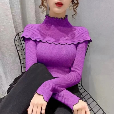 Uus Knitting Pullover kampsun pikkade varrukatega särk õhuke kilpkaelusega kampsunid sügistalvine pehme pluusiga džemprid naistele 2023