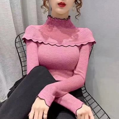 Uus Knitting Pullover kampsun pikkade varrukatega särk õhuke kilpkaelusega kampsunid sügistalvine pehme pluusiga džemprid naistele 2023