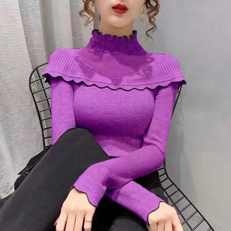 Uus Knitting Pullover kampsun pikkade varrukatega särk õhuke kilpkaelusega kampsunid sügistalvine pehme pluusiga džemprid naistele 2023