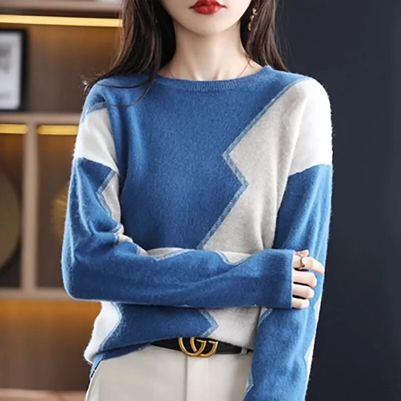 Γυναικείο πουλόβερ με λαιμόκοψη άνοιξη Φθινοπωρινό πλεκτό μακρυμάνικο λεπτό ζεστό πουλόβερ πουλόβερ Lady Basic πουλόβερ πλεκτό πουκάμισο με κάτω