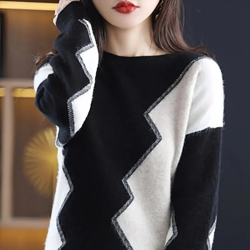 Γυναικείο πουλόβερ με λαιμόκοψη άνοιξη Φθινοπωρινό πλεκτό μακρυμάνικο λεπτό ζεστό πουλόβερ πουλόβερ Lady Basic πουλόβερ πλεκτό πουκάμισο με κάτω