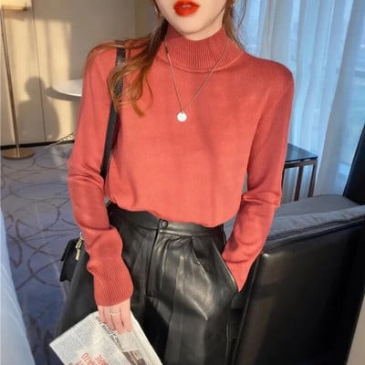 Naiste sügisene kaelusega kampsun, kootud pehmed pulloverid, kašmiirst džemprid, põhilised kampsunid naistele 2023. aasta sügistalvine kampsun