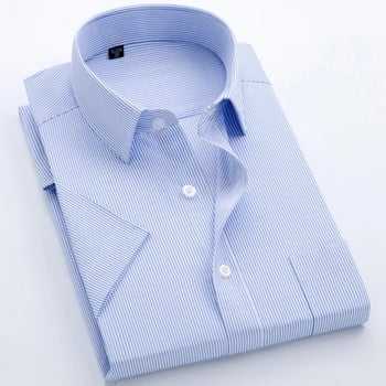 Καλοκαιρινό κοντό μανίκι S~8xl Ανδρικό πουκάμισο με ριγέ φόρεμα τετράγωνο γιακά αντι-σιδερένιο κανονική εφαρμογή Αντιρυτιδικό ανδρικό κοινωνικό πουκάμισο