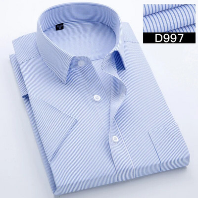 Καλοκαιρινό κοντό μανίκι S~8xl Ανδρικό πουκάμισο με ριγέ φόρεμα τετράγωνο γιακά αντι-σιδερένιο κανονική εφαρμογή Αντιρυτιδικό ανδρικό κοινωνικό πουκάμισο