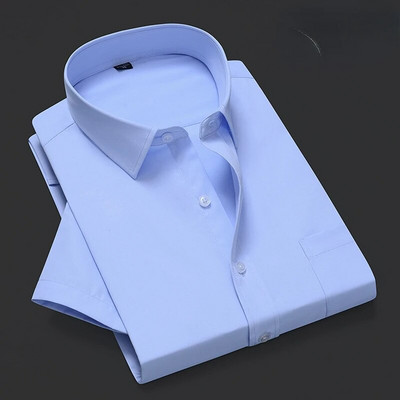 Καλοκαιρινό κοντό μανίκι S~8xl Ανδρικό πουκάμισο με ριγέ φόρεμα τετράγωνο γιακά αντι-σιδερένιο κανονική εφαρμογή Αντιρυτιδικό ανδρικό κοινωνικό πουκάμισο