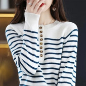 2024 Νέο γυναικείο πουλόβερ Φθινοπωρινό Χειμώνα Ζεστό Πουλόβερ Casual Πουκάμισο με ρίγες O-λαιμόκοψη μακρυμάνικο κορεάτικο πλεκτό πουλόβερ