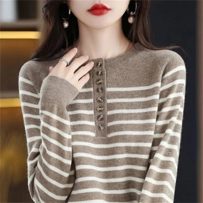 2024 Νέο γυναικείο πουλόβερ Φθινοπωρινό Χειμώνα Ζεστό Πουλόβερ Casual Πουκάμισο με ρίγες O-λαιμόκοψη μακρυμάνικο κορεάτικο πλεκτό πουλόβερ