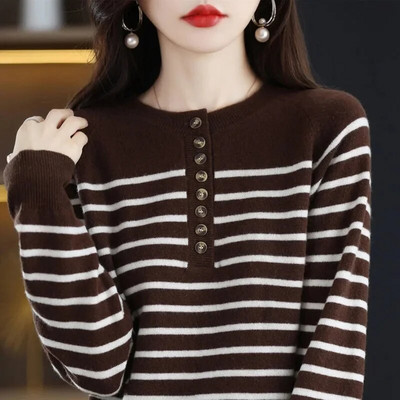 2024 Νέο γυναικείο πουλόβερ Φθινοπωρινό Χειμώνα Ζεστό Πουλόβερ Casual Πουκάμισο με ρίγες O-λαιμόκοψη μακρυμάνικο κορεάτικο πλεκτό πουλόβερ