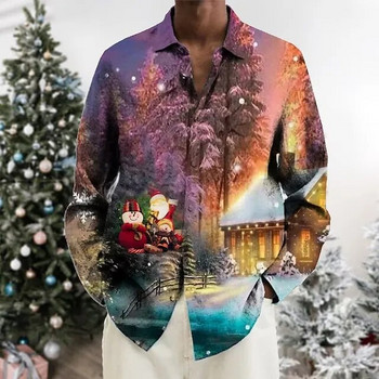 Καλά Χριστούγεννα Ανδρικό πουκάμισο Φεστιβάλ Πάρτι Ανδρικά ρούχα Casual Harajuku μακρυμάνικο πουκάμισο για άνδρες Streetwear Vintage τοπ μπλούζα
