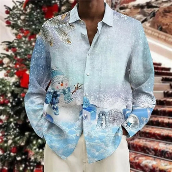 Весела Коледа Мъжка риза Фестивална парти Мъжки дрехи Ежедневна риза Harajuku с дълъг ръкав за мъже Streetwear Vintage Top Blouse