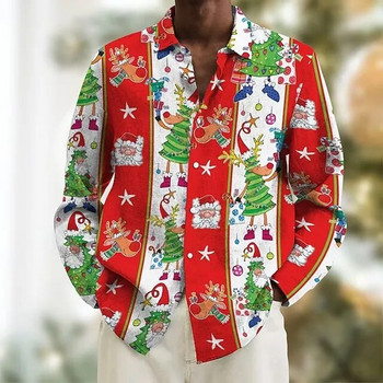Весела Коледа Мъжка риза Фестивална парти Мъжки дрехи Ежедневна риза Harajuku с дълъг ръкав за мъже Streetwear Vintage Top Blouse
