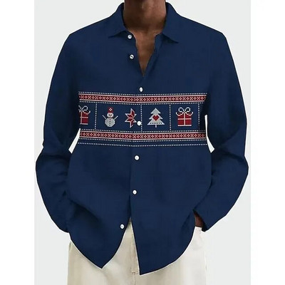 Boldog karácsonyt Férfi ing Fesztivál Party Férfi ruhák Alkalmi Harajuku hosszú ujjú ing férfiaknak Streetwear Vintage felső blúz