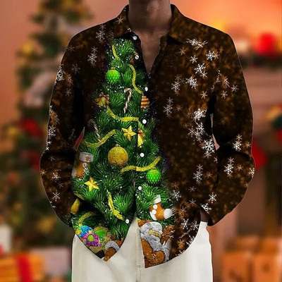 Boldog karácsonyt Férfi ing Fesztivál Party Férfi ruhák Alkalmi Harajuku hosszú ujjú ing férfiaknak Streetwear Vintage felső blúz