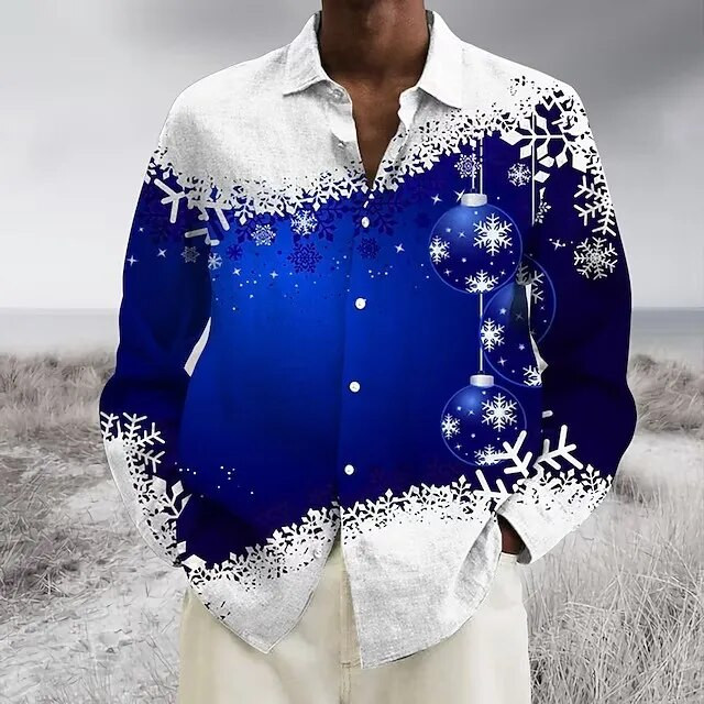Boldog karácsonyt Férfi ing Fesztivál Party Férfi ruhák Alkalmi Harajuku hosszú ujjú ing férfiaknak Streetwear Vintage felső blúz
