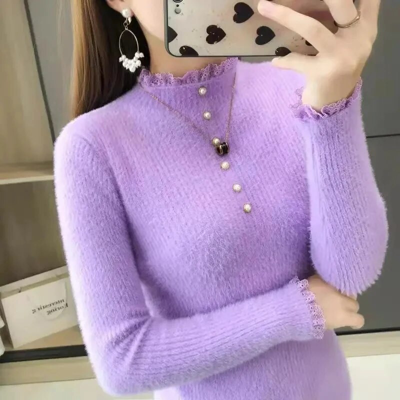 2023. gada jauns trikotāžas sieviešu džemperis, rudens ziemas korejiešu džemperis, sieviešu džemperis ar garām piedurknēm, zils džemperis