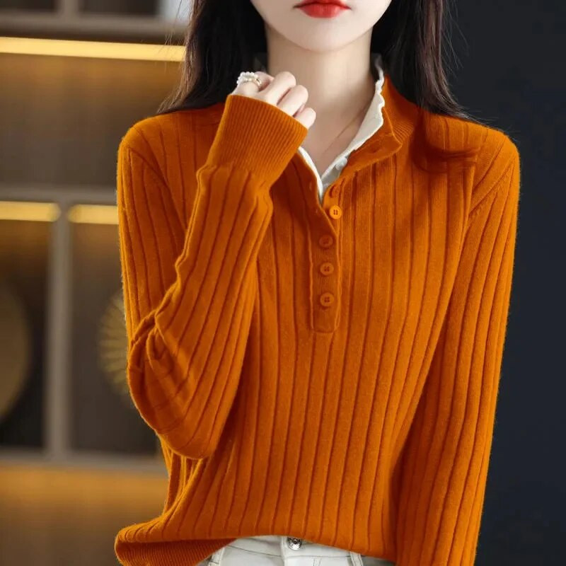 Sieviešu džemperis 2023. gada rudens ziemas ikdienišķs krekls ar apakšējo daļu Puloveri korejiešu modes trikotāžas topi Trikotāžas izstrādājumi Mīksti džemperi ar garām piedurknēm