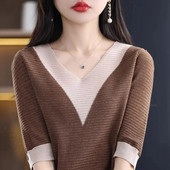 Γυναικείο πουλόβερ Φθινοπωρινό χειμωνιάτικο ζιβάγκο Ζεστό πλεκτό πουλόβερ με κοντό μανίκι V-λαιμόκοψη πουκάμισο με πλεκτό πουλόβερ μόδας Πουλόβερ