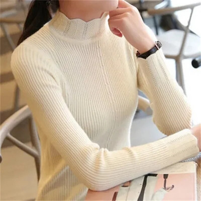 2023-as női őszi, téli garbós pulóver Vintage Solid Basic kötött felsők Alkalmi karcsú pulóver koreai divat pulóverek felső