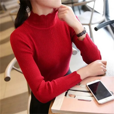 2023-as női őszi, téli garbós pulóver Vintage Solid Basic kötött felsők Alkalmi karcsú pulóver koreai divat pulóverek felső