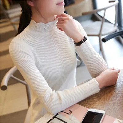 2023-as női őszi, téli garbós pulóver Vintage Solid Basic kötött felsők Alkalmi karcsú pulóver koreai divat pulóverek felső