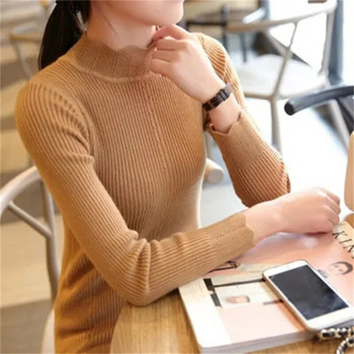 2023-as női őszi, téli garbós pulóver Vintage Solid Basic kötött felsők Alkalmi karcsú pulóver koreai divat pulóverek felső