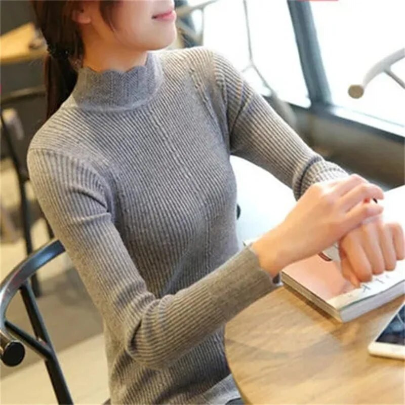 2023-as női őszi, téli garbós pulóver Vintage Solid Basic kötött felsők Alkalmi karcsú pulóver koreai divat pulóverek felső