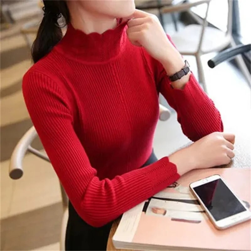 2023-as női őszi, téli garbós pulóver Vintage Solid Basic kötött felsők Alkalmi karcsú pulóver koreai divat pulóverek felső