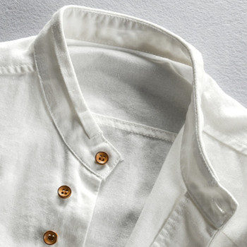 Ανδρικό λινό βαμβακερό πουκάμισο Harajuku στυλ Ιαπωνίας με γιακά μακρυμάνικο, μονόχρωμο, μονόχρωμο ανδρικό, αναπνέον, κλασικό μπλουζάκι