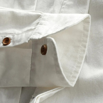 Японски стил Мъжка ленена памучна риза Harajuku с дълга яка и дълъг ръкав Slim Fit Едноцветни мъжки ежедневни дишащи класически топове