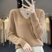 Naiste 2023. aasta kampsun, uus sügistalvine pikkade varrukatega pullover, elastne kootud naiste V-kaelusega džemprid, vabaaja kampsunid.