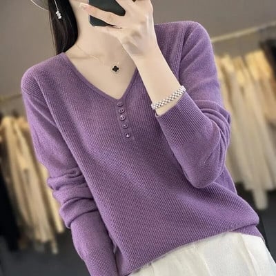 Naiste 2023. aasta kampsun, uus sügistalvine pikkade varrukatega pullover, elastne kootud naiste V-kaelusega džemprid, vabaaja kampsunid.