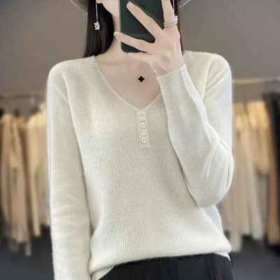 Naiste 2023. aasta kampsun, uus sügistalvine pikkade varrukatega pullover, elastne kootud naiste V-kaelusega džemprid, vabaaja kampsunid.