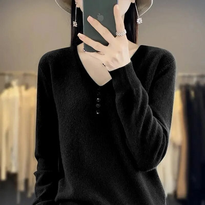 Naiste 2023. aasta kampsun, uus sügistalvine pikkade varrukatega pullover, elastne kootud naiste V-kaelusega džemprid, vabaaja kampsunid.