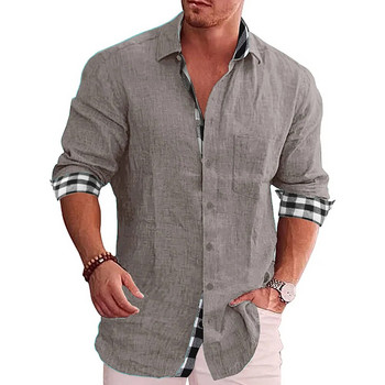 Нови мъжки памучни ленени ризи Свободна ежедневна блуза Решетка Тениска с дълъг ръкав Есен Плюс размер 5xl Модна красива мъжка тениска