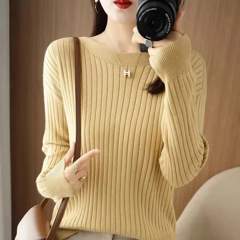 Πουλόβερ Γυναικεία Πουλόβερ με λαιμόκοψη με λαιμόκοψη Πουλόβερ Άνοιξη φθινόπωρο Γυναικείο πουλόβερ Χειμώνας Ζεστό πλεκτό πουκάμισο με κάτω