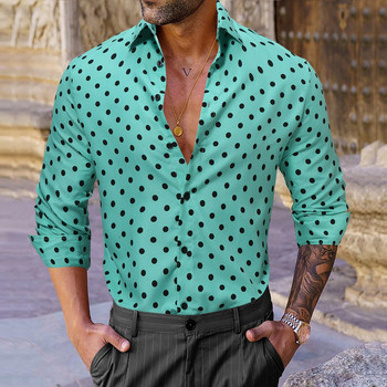 FGKKS 2023 Νέα επώνυμα ανδρικά πουά πουά πουκάμισα Βαμβακερά μακρυμάνικα πουκάμισα ανδρικά ανδρικά πουκάμισα με λεπτή εφαρμογή Casual floral ανδρικό πουκάμισο