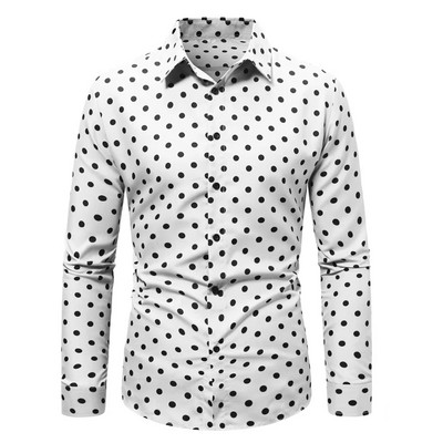 FGKKS 2023. gada jauna zīmola vīriešu punktveida krekli Kokvilnas krekli ar garām piedurknēm vīriešu slaids, biznesa ikdienas kleita ar ziediem