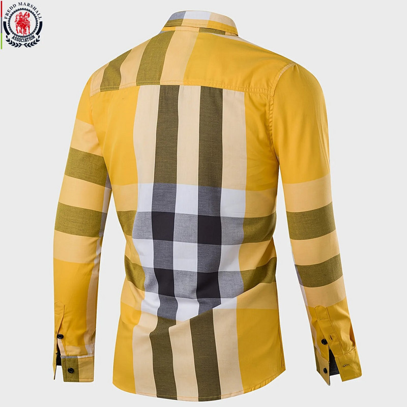 Fredd Marshall 2023 New Fashion Patchwork καρό ανδρικό πουκάμισο με κουμπιά casual μακρυμάνικο 100% βαμβακερό φόρεμα πουκάμισα Social tops