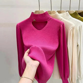 Γυναικείο πουλόβερ με χειμωνιάτικο ζιβάγκο Κομψή γραμμή ζεστό πλεκτό πουλόβερ Λεπτό μακρυμάνικο μπλουζάκι με ψηλό λαιμό Ζέρσεϊ πλεκτό πουλόβερ Νέο