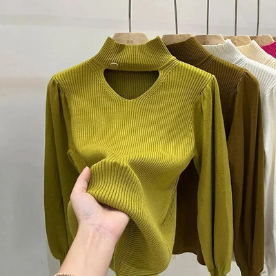 Γυναικείο πουλόβερ με χειμωνιάτικο ζιβάγκο Κομψή γραμμή ζεστό πλεκτό πουλόβερ Λεπτό μακρυμάνικο μπλουζάκι με ψηλό λαιμό Ζέρσεϊ πλεκτό πουλόβερ Νέο