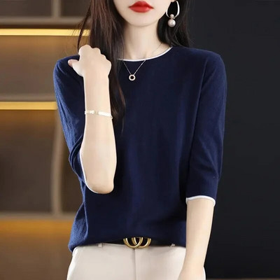 Naiste kampsunid kevad-sügis O-kaelusega silmkoelised pulloverid, avara põhjaga särk Kašmiir-moodne kampsun-särk Femme