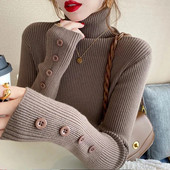 2023. gada rudens ziemas Sieviešu džemperi, džemperi ar garām piedurknēm, pogām, sieviešu džemperis, tievs adīts, mīksts džemperis, sieviešu džemperis