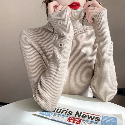 2023. gada rudens ziemas Sieviešu džemperi, džemperi ar garām piedurknēm, pogām, sieviešu džemperis, tievs adīts, mīksts džemperis, sieviešu džemperis