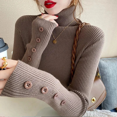 2023. gada rudens ziemas Sieviešu džemperi, džemperi ar garām piedurknēm, pogām, sieviešu džemperis, tievs adīts, mīksts džemperis, sieviešu džemperis