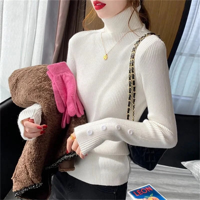 2023. gada rudens ziemas Sieviešu džemperi, džemperi ar garām piedurknēm, pogām, sieviešu džemperis, tievs adīts, mīksts džemperis, sieviešu džemperis