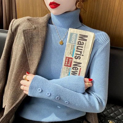 2023. gada rudens ziemas Sieviešu džemperi, džemperi ar garām piedurknēm, pogām, sieviešu džemperis, tievs adīts, mīksts džemperis, sieviešu džemperis