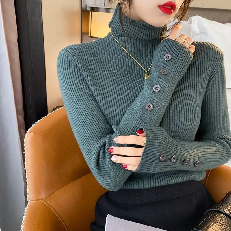 2023. gada rudens ziemas Sieviešu džemperi, džemperi ar garām piedurknēm, pogām, sieviešu džemperis, tievs adīts, mīksts džemperis, sieviešu džemperis