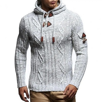 Ανδρικά πουλόβερ με κουκούλα Πλεκτό πουλόβερ με μακρυμάνικο ακρυλικές ίνες Comfort Stretch πουλόβερ Φθινόπωρο, Χειμερινό Slim Fit Πλεκτά Κορυφαία Ανδρικά ρούχα